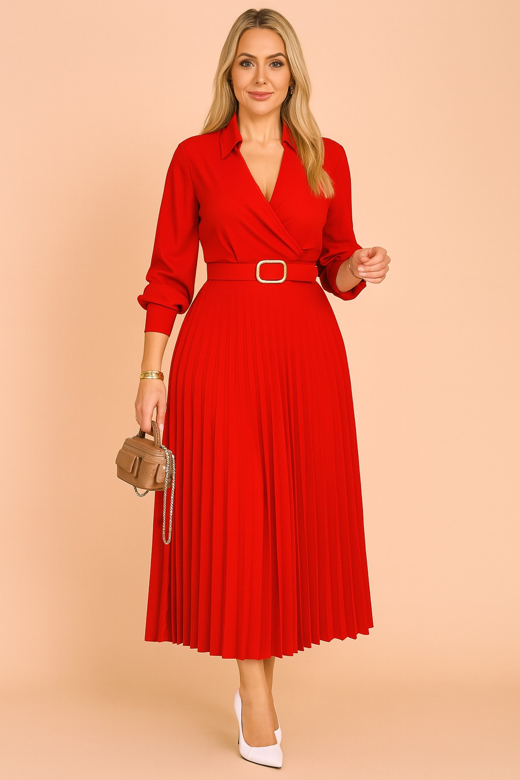 Brielle | Women's V-Neck Plus Size Summer Dress - Red