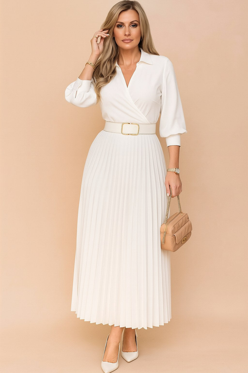 Brielle | Women's V-Neck Plus Size Summer Dress - White