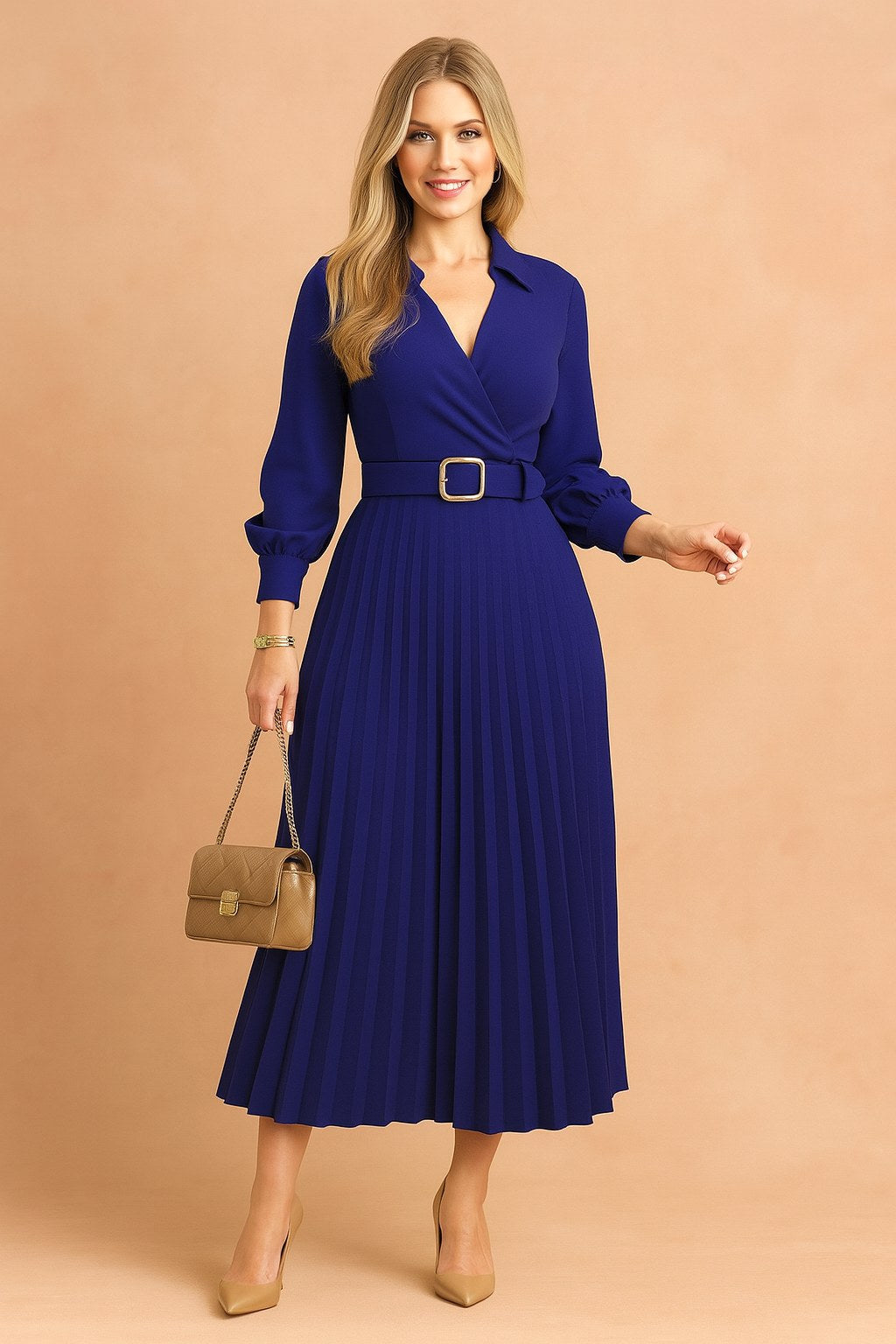 Brielle | Women's V-Neck Plus Size Summer Dress - Blue