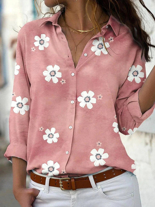 Brittany | Women's Floral Print Blouse - Pink