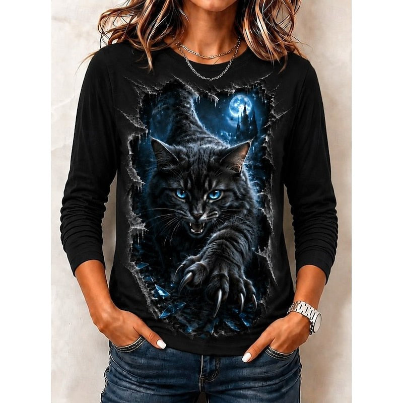 Brooke | Women's Graphic Halloween Top, Crew Neck Print Tee | Animated Apparel | Black