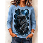 Brooke | Women's Graphic Halloween Top, Crew Neck Print Tee | Animated Apparel | Blue