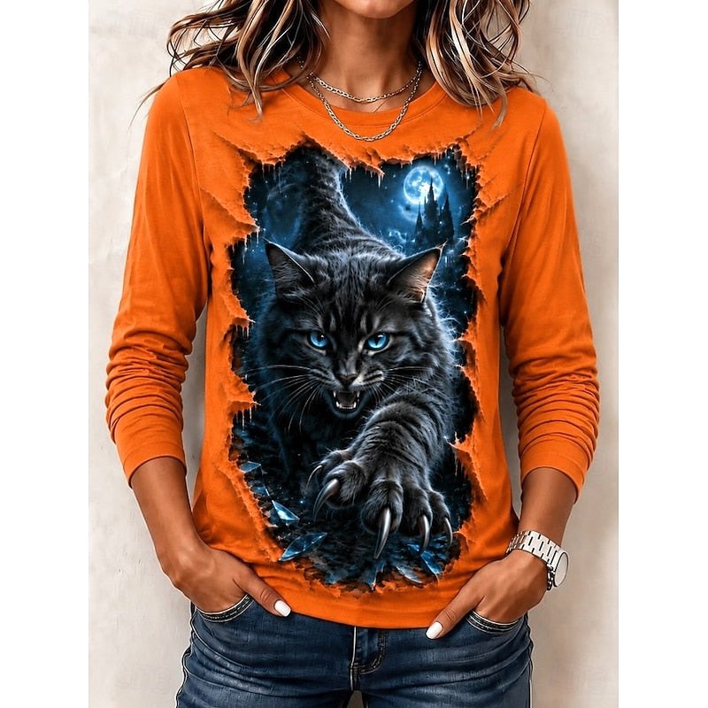 Brooke | Women's Graphic Halloween Top, Crew Neck Print Tee | Animated Apparel | Orange