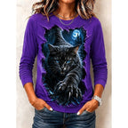 Brooke | Women's Graphic Halloween Top, Crew Neck Print Tee | Animated Apparel | Purple