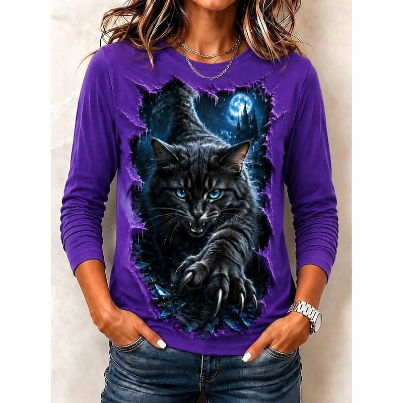 Brooke | Women's Graphic Halloween Top, Crew Neck Print Tee | Animated Apparel | Purple