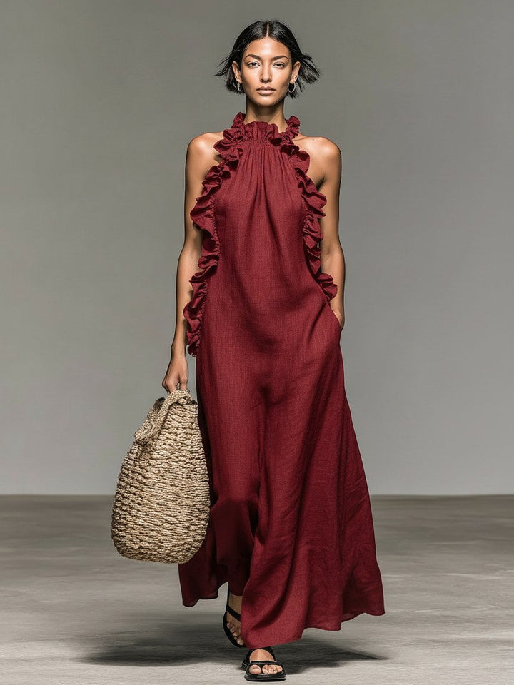 Brooke | Women's Linen-Blend Sleeveless Maxi Dress - Light Blue