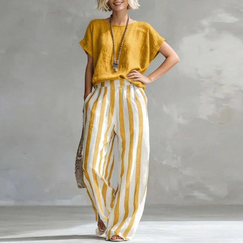 Brooke | Women's Linen Summer Two-Piece Set - Yellow
