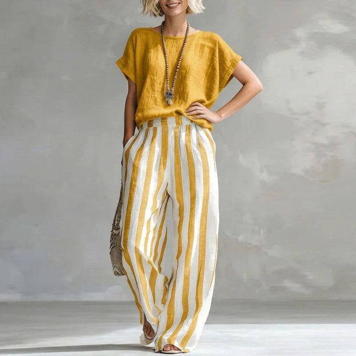 Brooke | Women's Linen Summer Two-Piece Set - Yellow