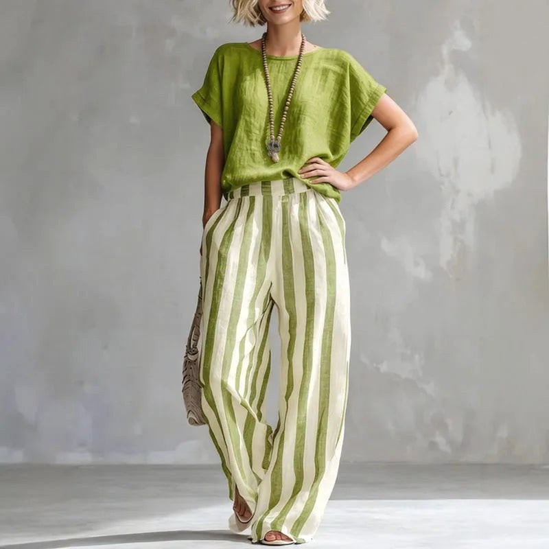 Brooke | Women's Linen Summer Two-Piece Set - Dark Blue