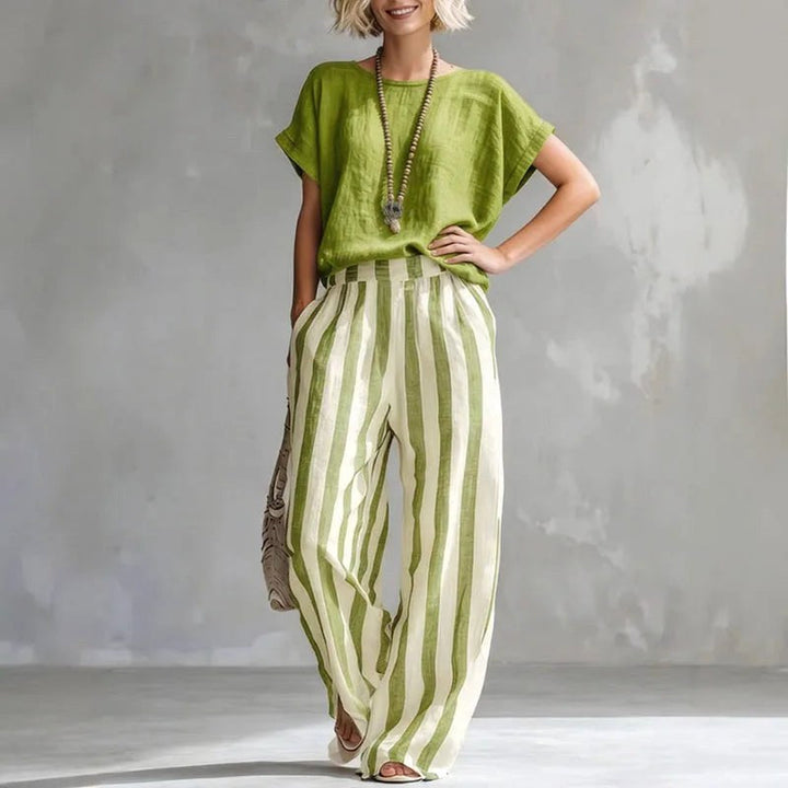 Brooke | Women's Linen Summer Two-Piece Set - Dark Blue