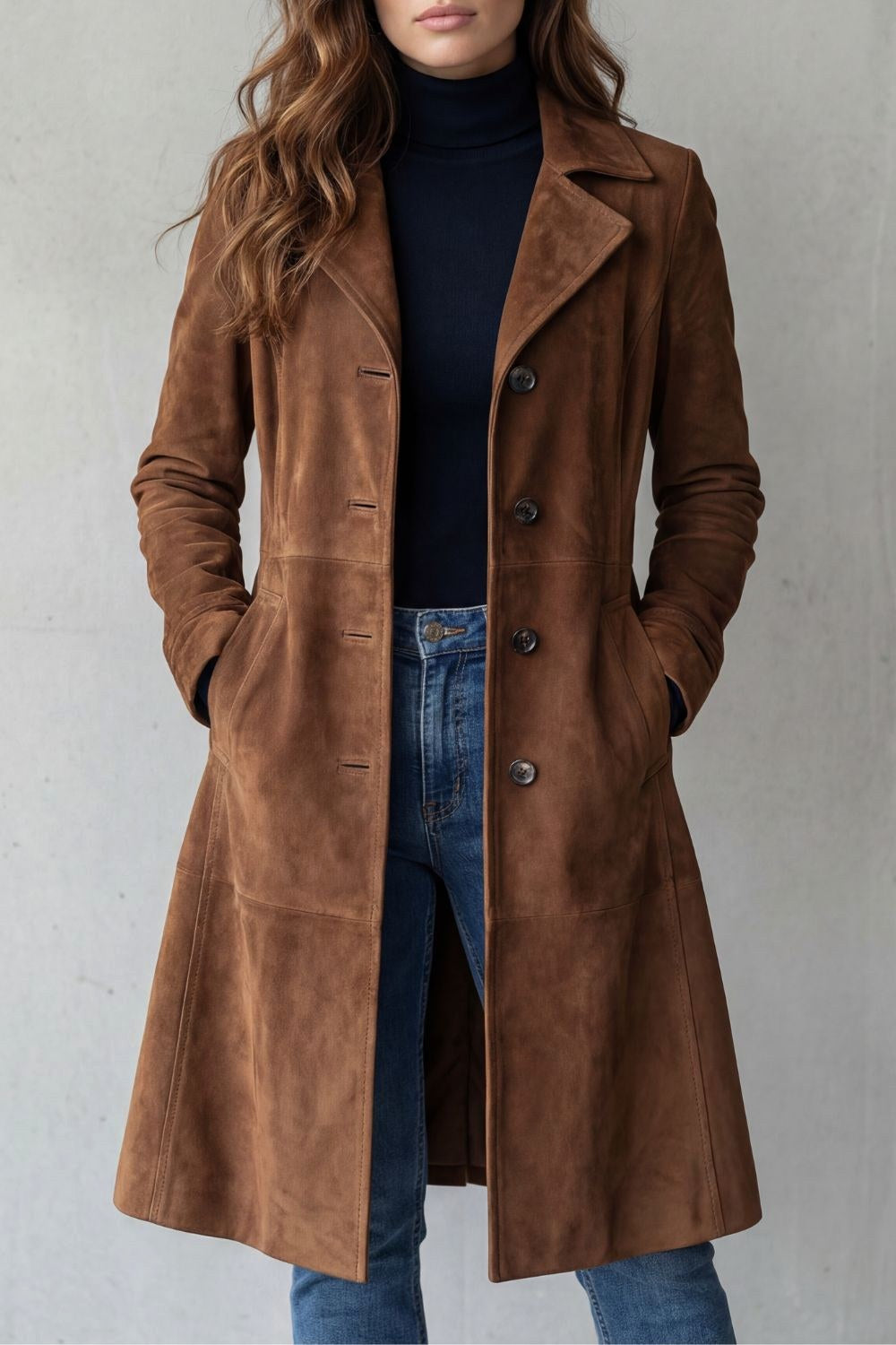 Audrey | Women's Long Button-Front Wool Coat, Tailored Winter Coat | Animated Apparel | Black
