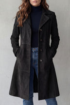 Audrey | Women's Long Button-Front Wool Coat, Tailored Winter Coat | Animated Apparel | Navy