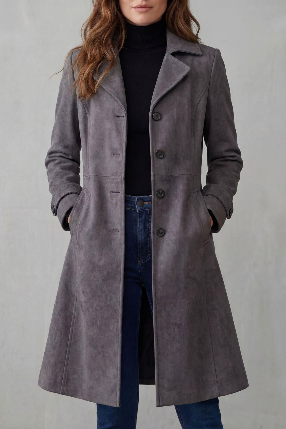 Audrey | Women's Long Button-Front Wool Coat, Tailored Winter Coat | Animated Apparel