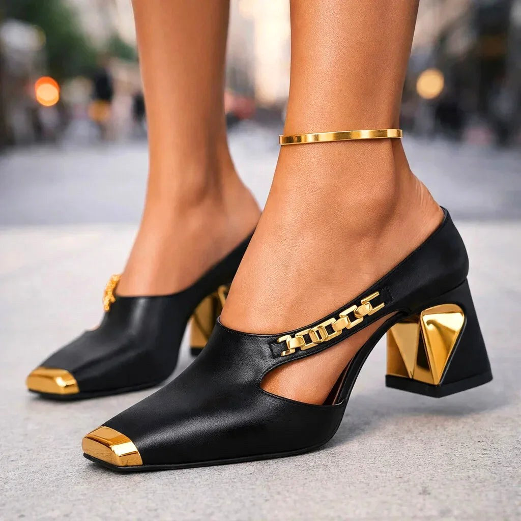 Brooke | Women's Metallic Block Heel Sandals - image 3
