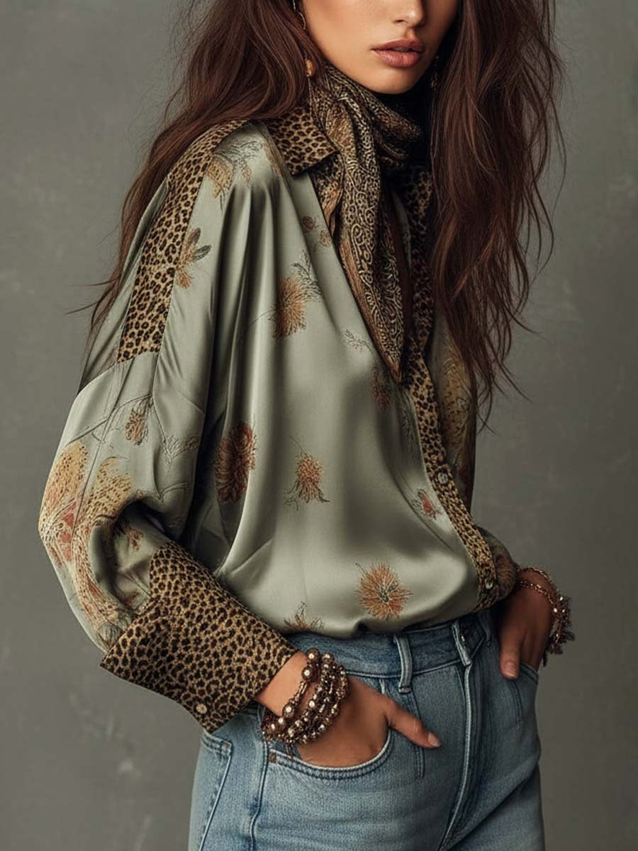 Brooke | Women's Satin Floral Button-Down Shirt - image 2