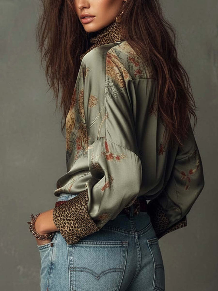Brooke | Women's Satin Floral Button-Down Shirt - image 3