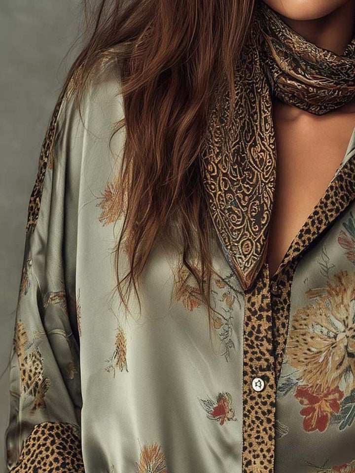 Brooke | Women's Satin Floral Button-Down Shirt - image 6