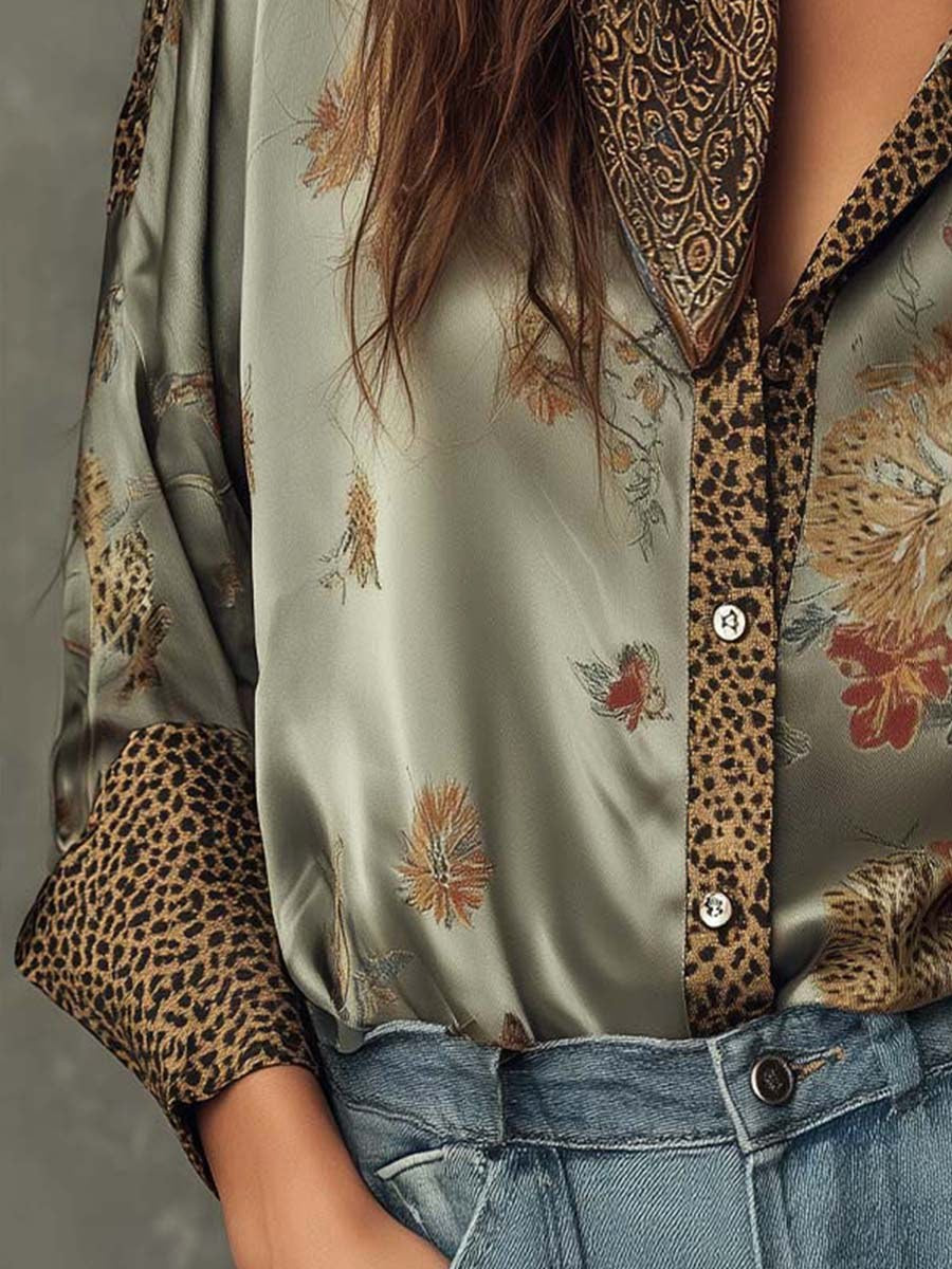 Brooke | Women's Satin Floral Button-Down Shirt - image 7