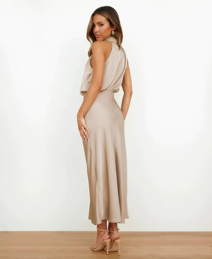 Brooke | Women's Sleeveless High-Neck Midi Dress - Black