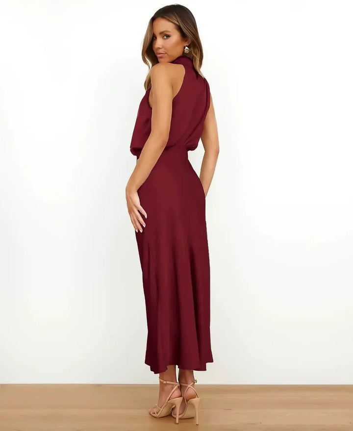 Brooke | Women's Sleeveless High-Neck Midi Dress - Navy blue