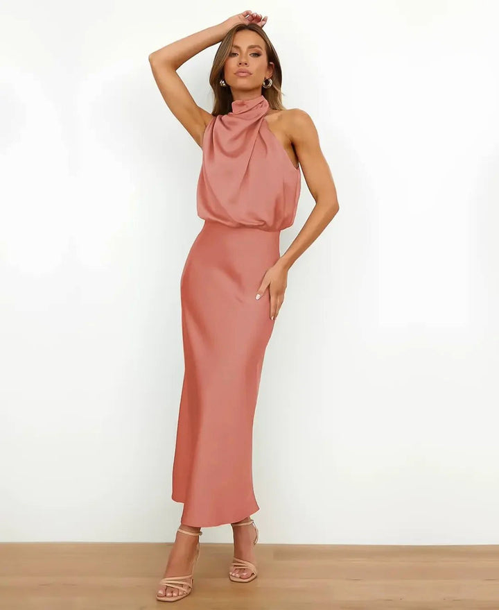 Brooke | Women's Sleeveless High-Neck Midi Dress - Olive green