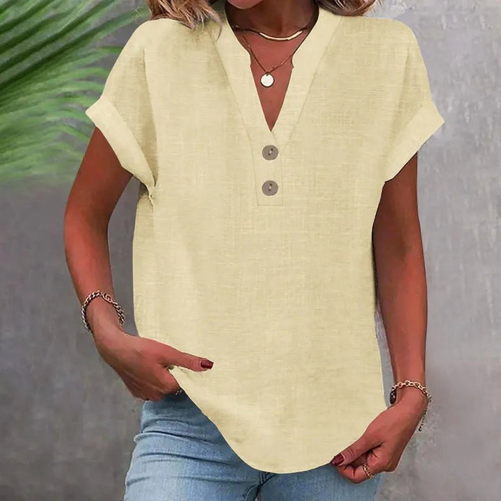 Brooke | Women's V-Neck Short Sleeve Linen Blouse - image 1