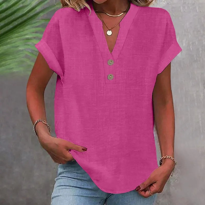 Brooke | Women's V-Neck Short Sleeve Linen Blouse - image 10