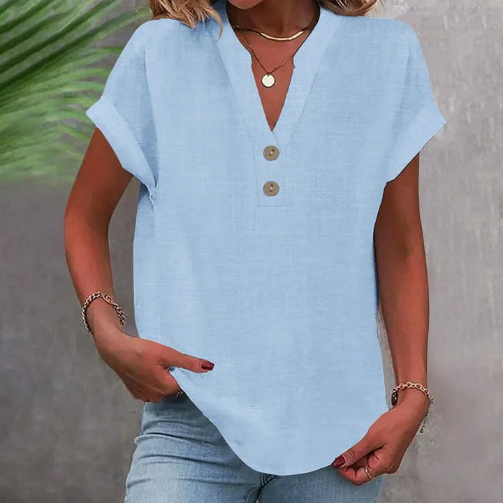 Brooke | Women's V-Neck Short Sleeve Linen Blouse - image 11