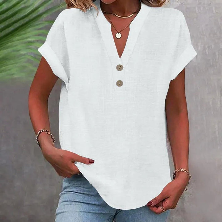 Brooke | Women's V-Neck Short Sleeve Linen Blouse - image 12