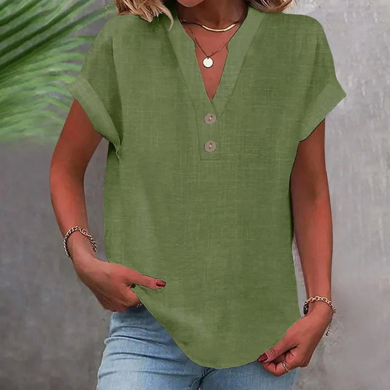 Brooke | Women's V-Neck Short Sleeve Linen Blouse - image 2