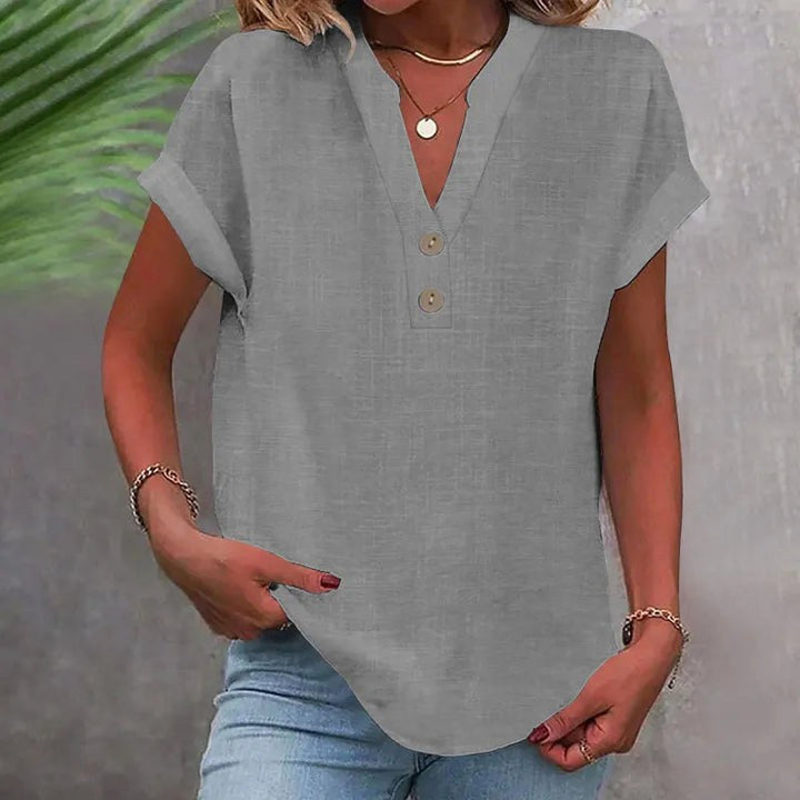 Brooke | Women's V-Neck Short Sleeve Linen Blouse - image 4