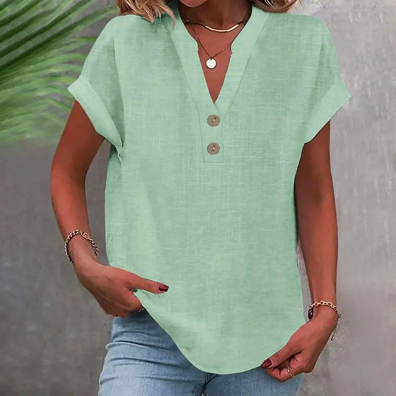 Brooke | Women's V-Neck Short Sleeve Linen Blouse - image 5
