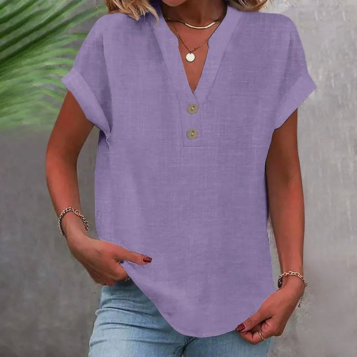 Brooke | Women's V-Neck Short Sleeve Linen Blouse - image 6