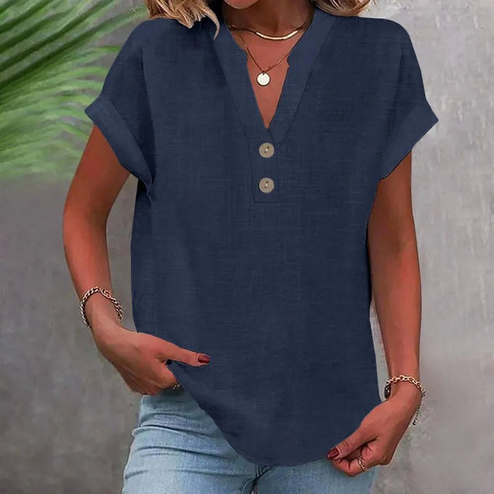 Brooke | Women's V-Neck Short Sleeve Linen Blouse - image 7