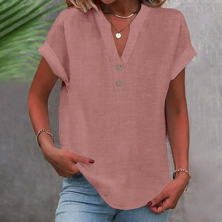 Brooke | Women's V-Neck Short Sleeve Linen Blouse - image 8