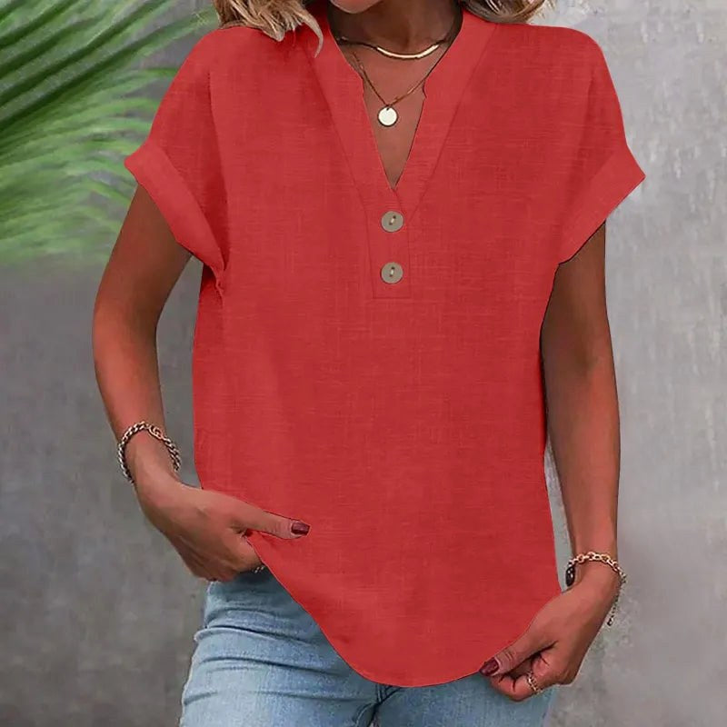 Brooke | Women's V-Neck Short Sleeve Linen Blouse - image 9