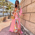Cadence | Women's Long Loose Sleeve Maxi Dress - Pink