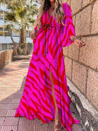 Cadence | Women's Long Loose Sleeve Maxi Dress - Hot Pink