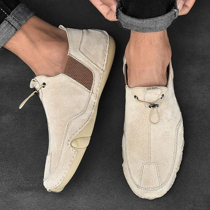 Caleb | Men's Slip-On Shoes with Elastic Side Panels, Casual Slip-On Shoes | Animated Apparel | Beige