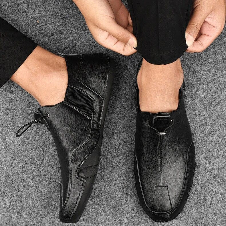 Caleb | Men's Slip-On Shoes with Elastic Side Panels, Casual Slip-On Shoes | Animated Apparel | Black