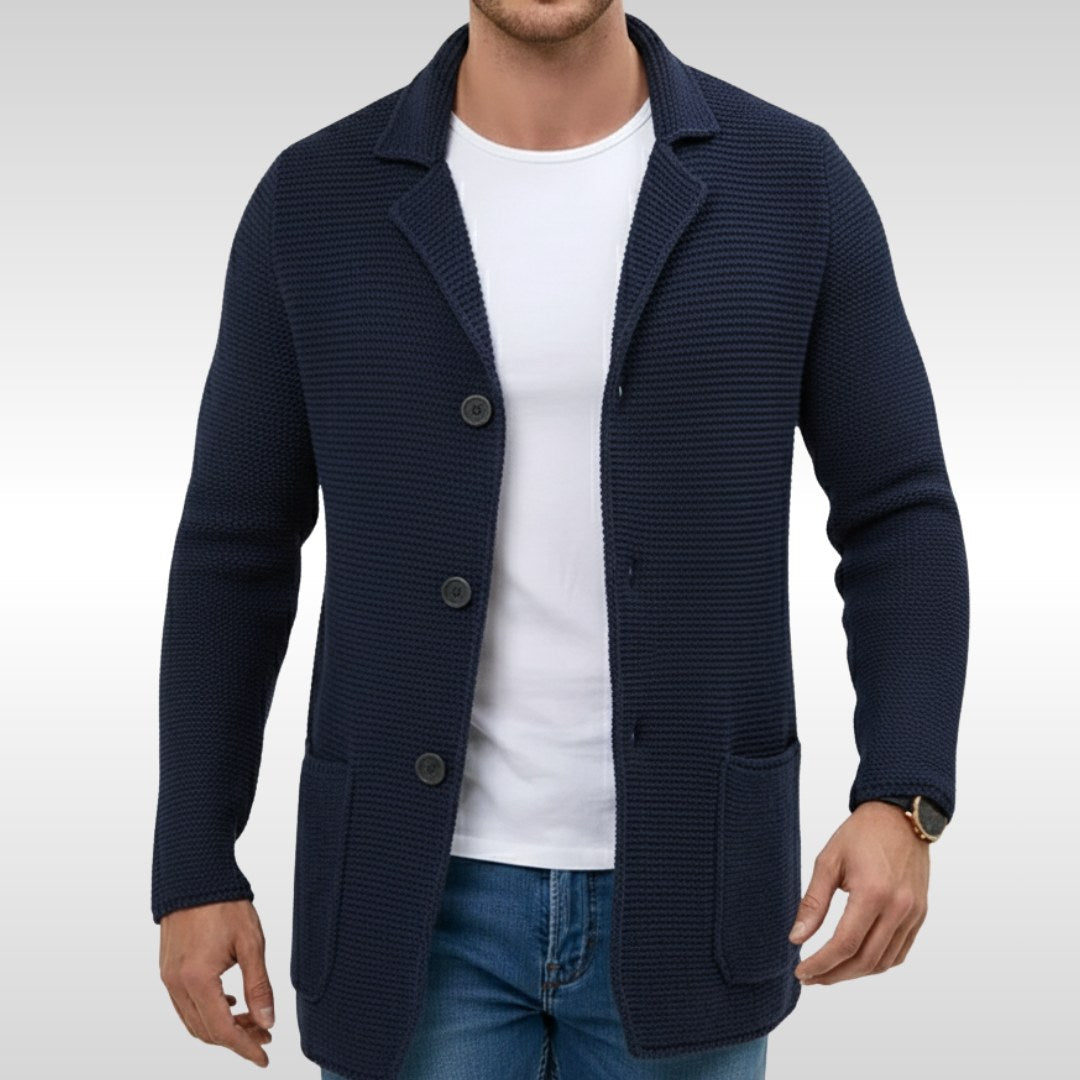Caleb | Men's Textured Knit Cardigan, Relaxed-Fit Everyday Cardigan | Animated Apparel | Beige