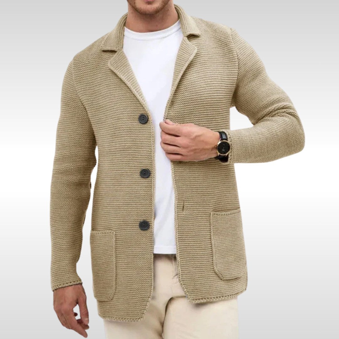 Caleb | Men's Textured Knit Cardigan, Relaxed-Fit Everyday Cardigan | Animated Apparel | Blue