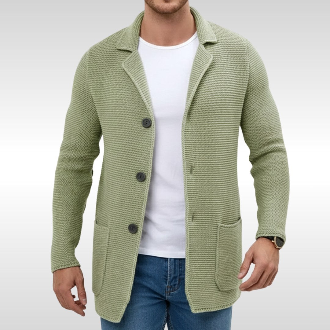 Caleb | Men's Textured Knit Cardigan, Relaxed-Fit Everyday Cardigan | Animated Apparel | Green
