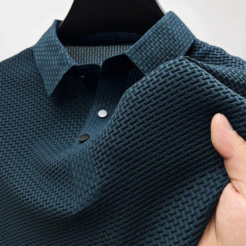 Logan | Men's Textured Polo Shirt with Short Sleeves, Button-Down Collar Polo | Animated Apparel