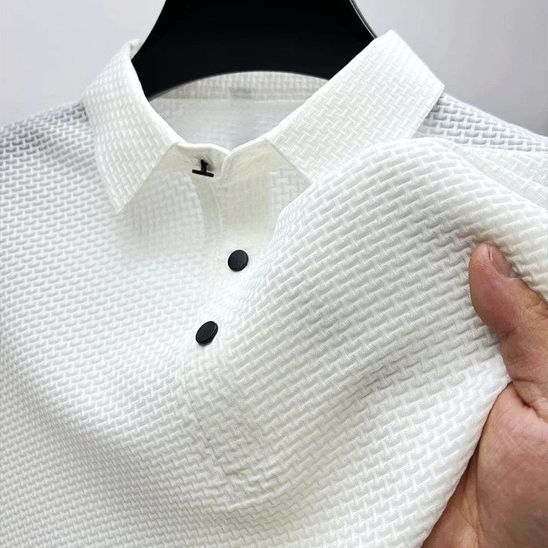 Logan | Men's Textured Polo Shirt with Short Sleeves, Button-Down Collar Polo | Animated Apparel