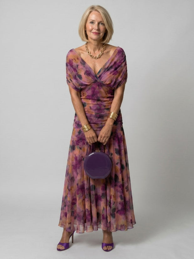 Calen | Women's Off-Shoulder Midi Dress - Purple