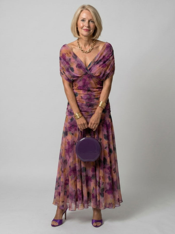 Calen | Women's Off-Shoulder Midi Dress - Purple