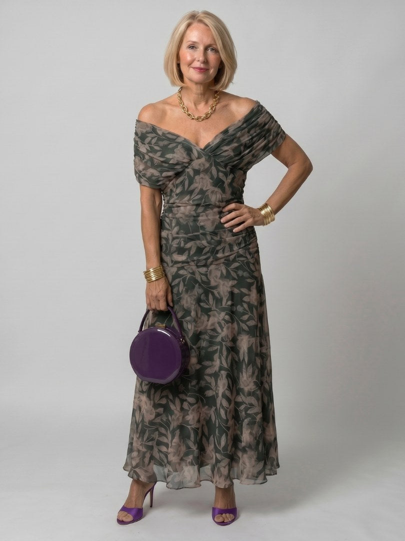 Calen | Women's Off-Shoulder Midi Dress - Brown
