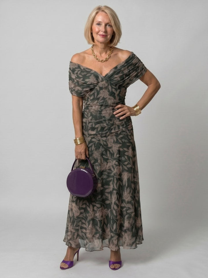 Calen | Women's Off-Shoulder Midi Dress - Brown