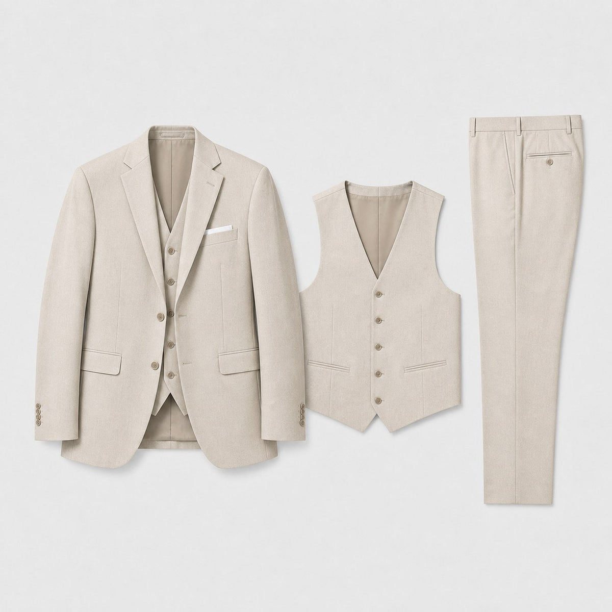 Callum | Men's Linen Three-Piece Suit with Waistcoat, Tailored Blazer Suit | Animated Apparel | Beige